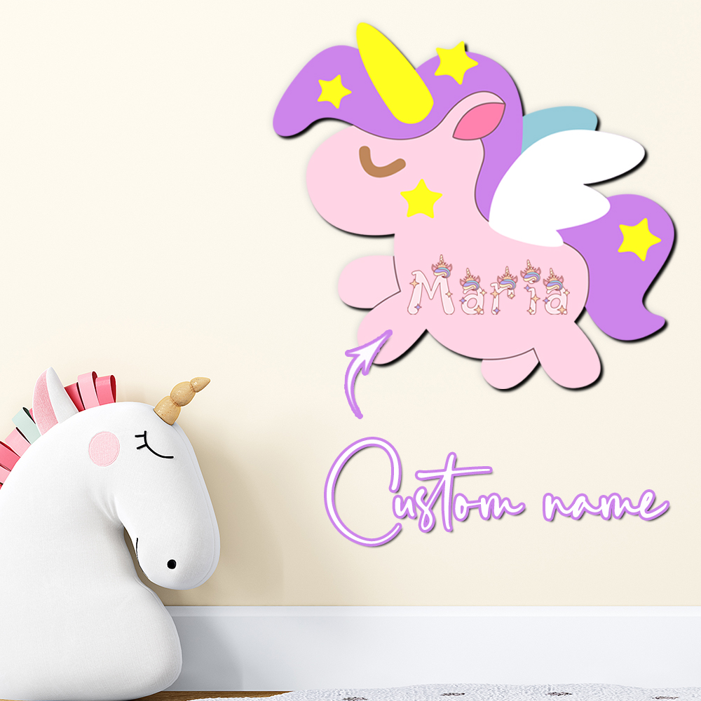Baby Nursery Girl - Papan Nama Unicorn Kayu Custom, Huruf