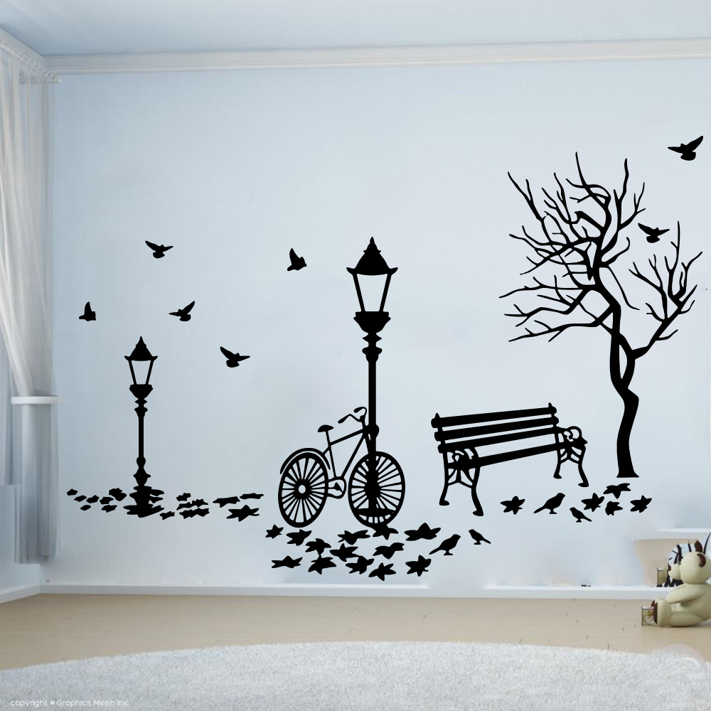 Baby Nursery Vinyl - Stiker Dinding Lampu Jalan Pohon Sepeda