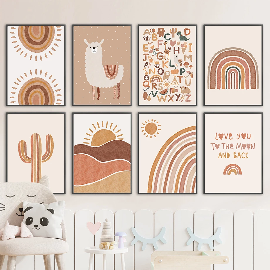 Baby Nursery Jungle Animals - Lukisan Kanvas Seni Dinding Kamar Anak