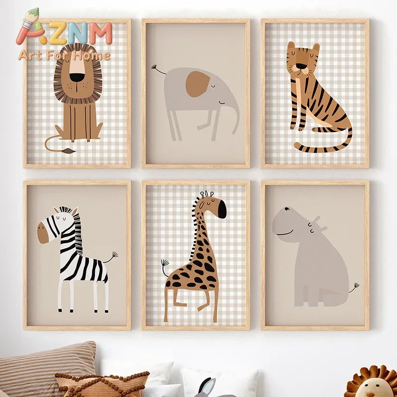 Baby Nursery Jungle Animals - Lukisan Kanvas, Poster, dan Cetakan Hewan