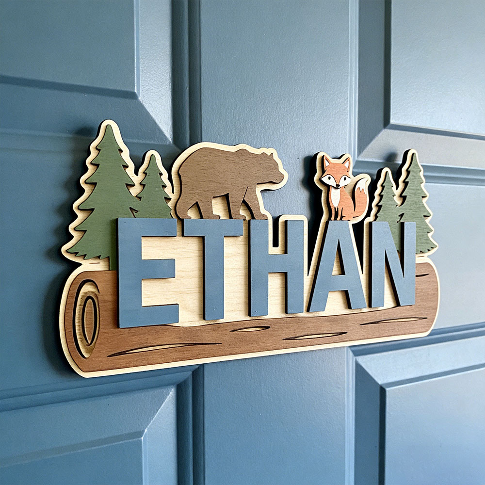 Baby Nursery In - Papan Nama Kayu Hewan Hutan Personalisasi
