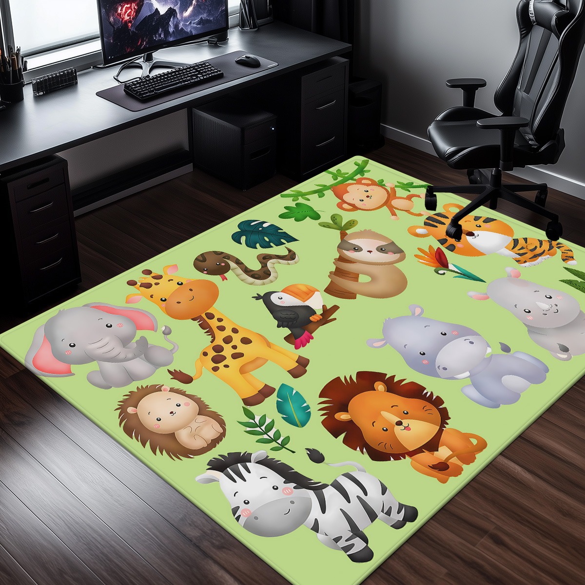 Baby Nursery Jungle Animals - Karpet Beludru Kristal Motif Hewan Hutan