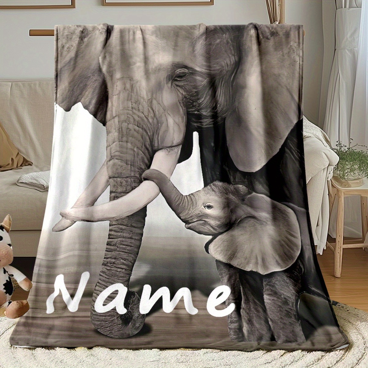 Baby Nursery Jungle Animals - Selimut Keluarga Gajah dengan Nama yang
