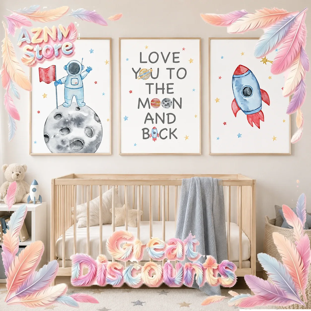 Baby Boy Nursery Quotes - Lukisan Kanvas Kutipan Astronot untuk Dekorasi