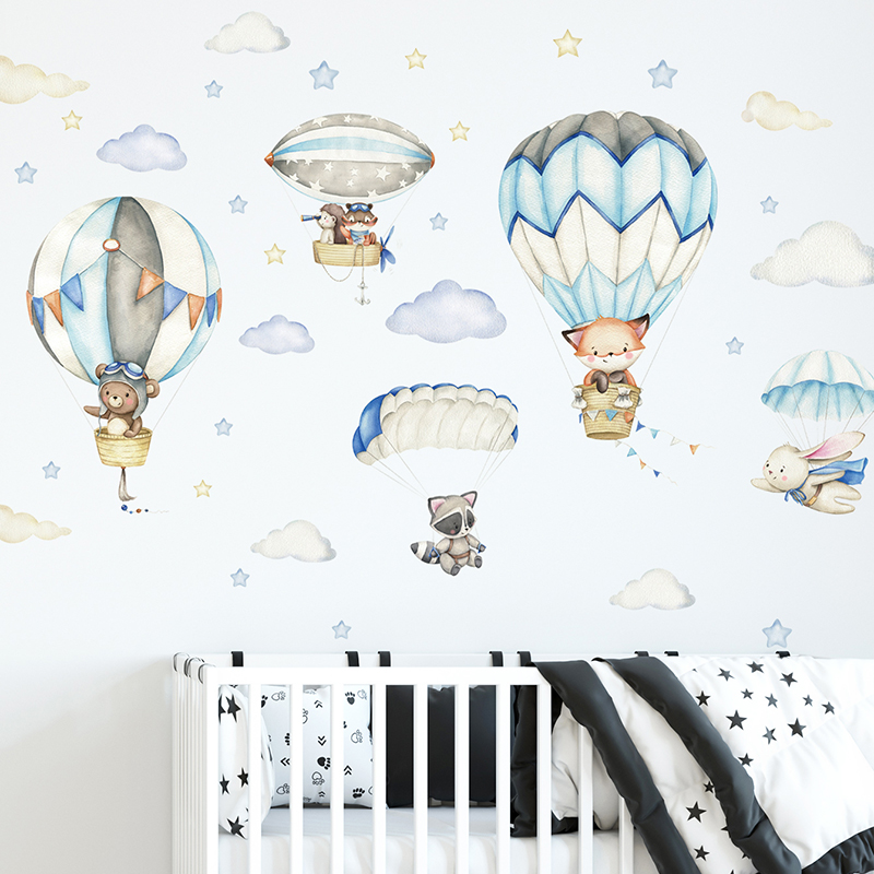 Baby Nursery Vinyl - Stiker dinding balon udara hewan lucu