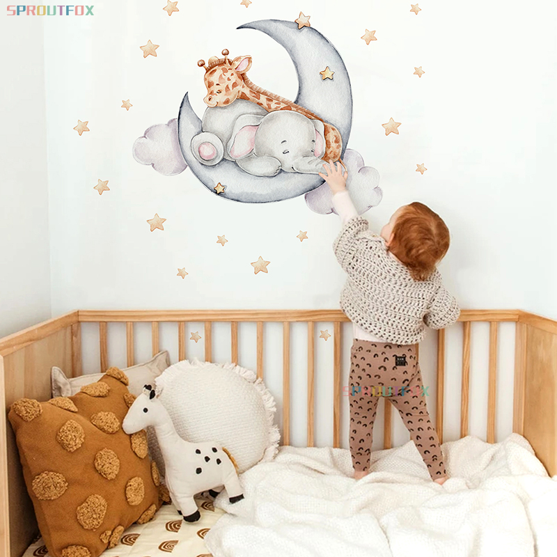 Baby Nursery Vinyl - Stiker Dinding Gajah Jerapah Dinding Anak