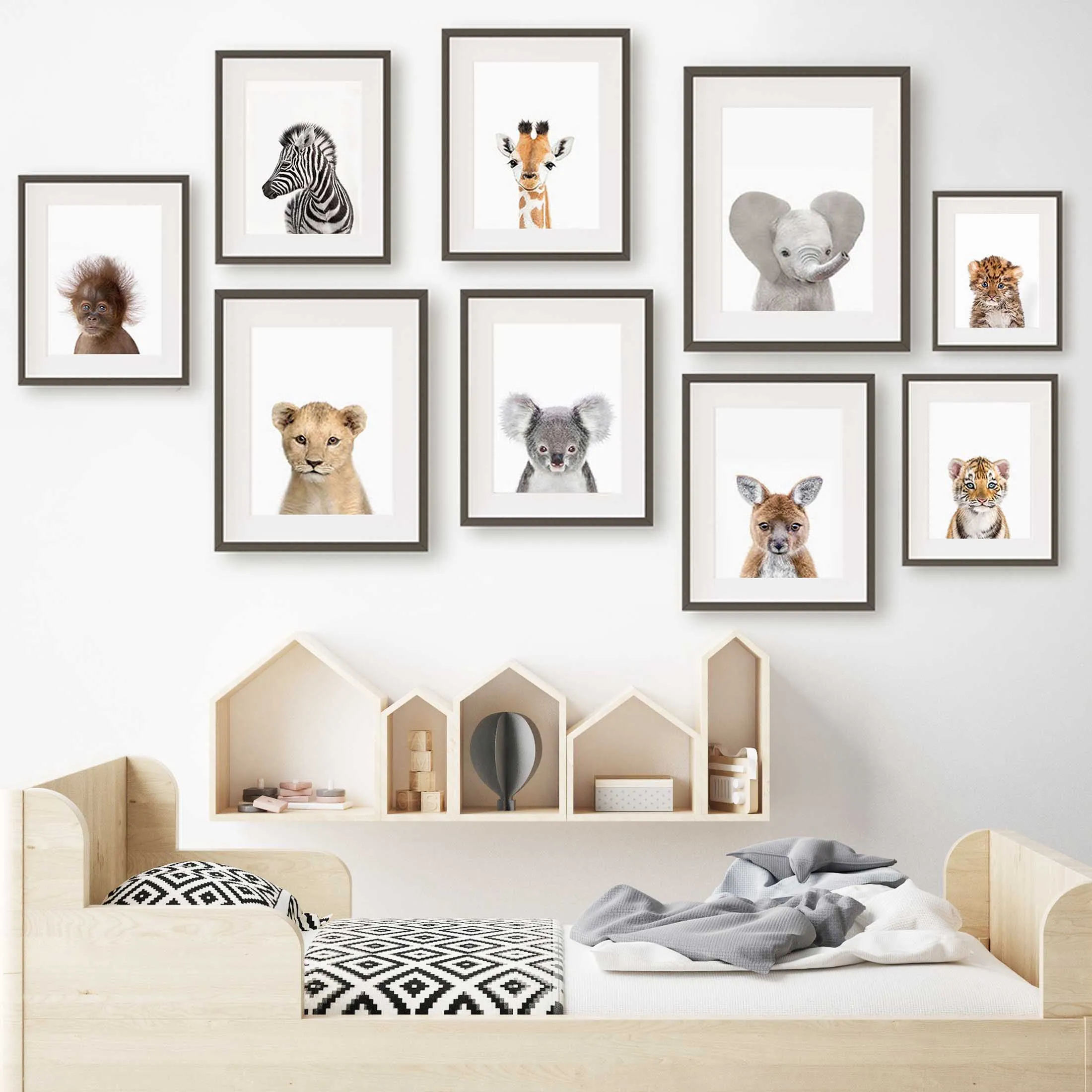 Baby Nursery Jungle Animals - 1 buah lukisan kanvas tanpa bingkai,