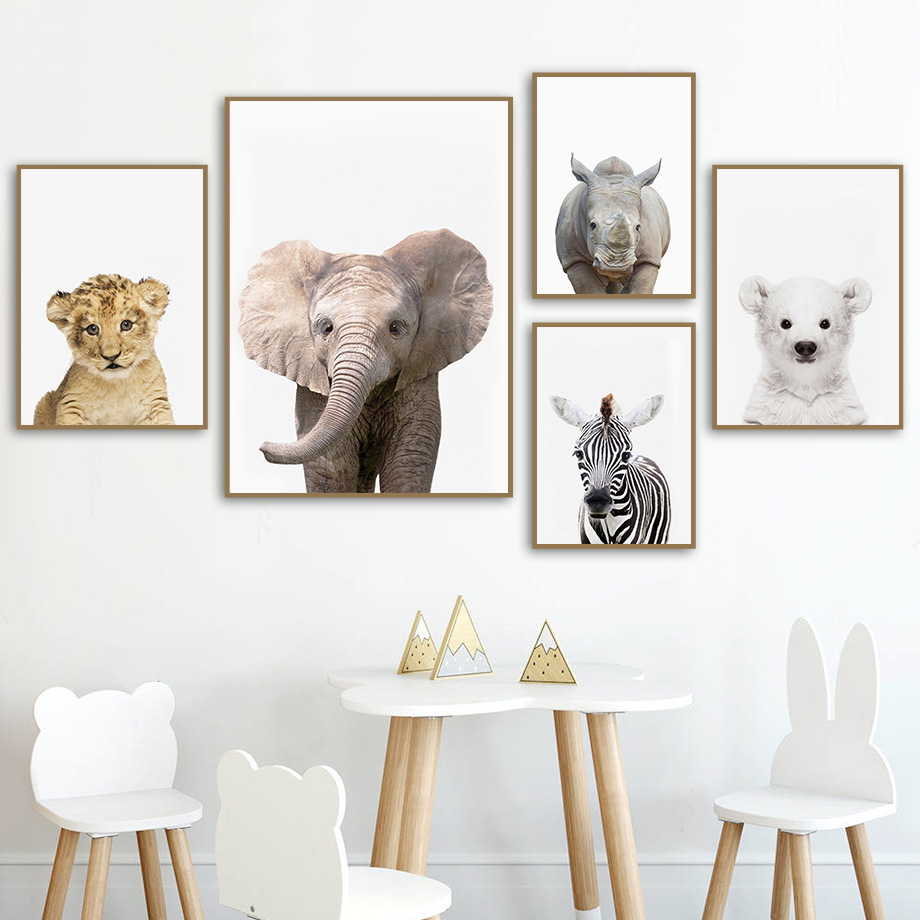 Baby Nursery Jungle Animals - 1 Buah Lukisan Kanvas Tanpa Bingkai