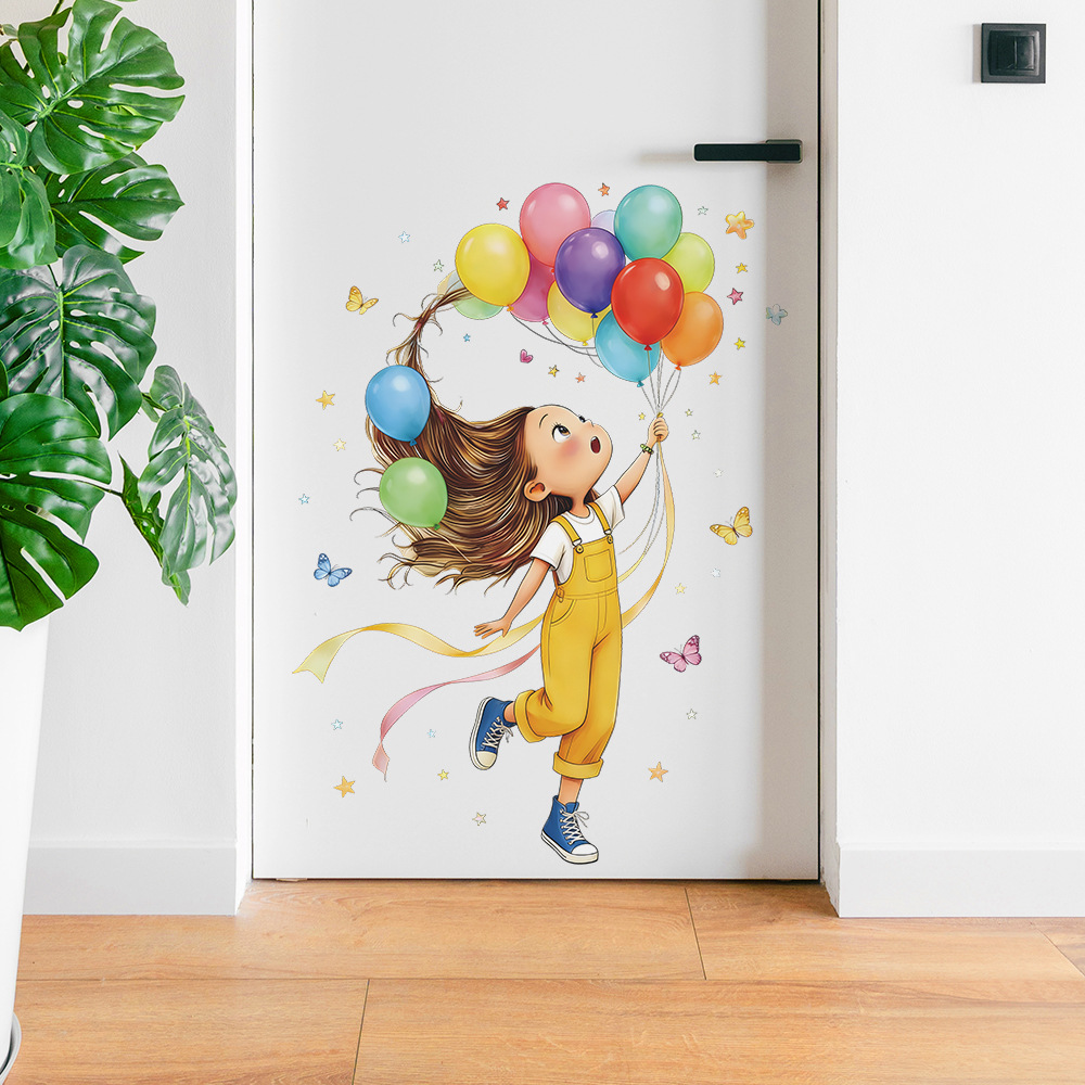 Baby Nursery Vinyl - Stiker Dinding Kupu-kupu Balon Gadis Kecil