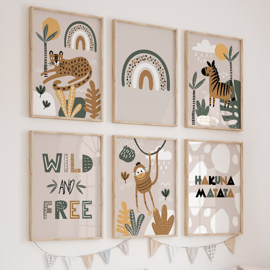 Lukisan Kanvas Seni Dinding Ka - Baby Nursery Jungle Animals ulasan dan harga