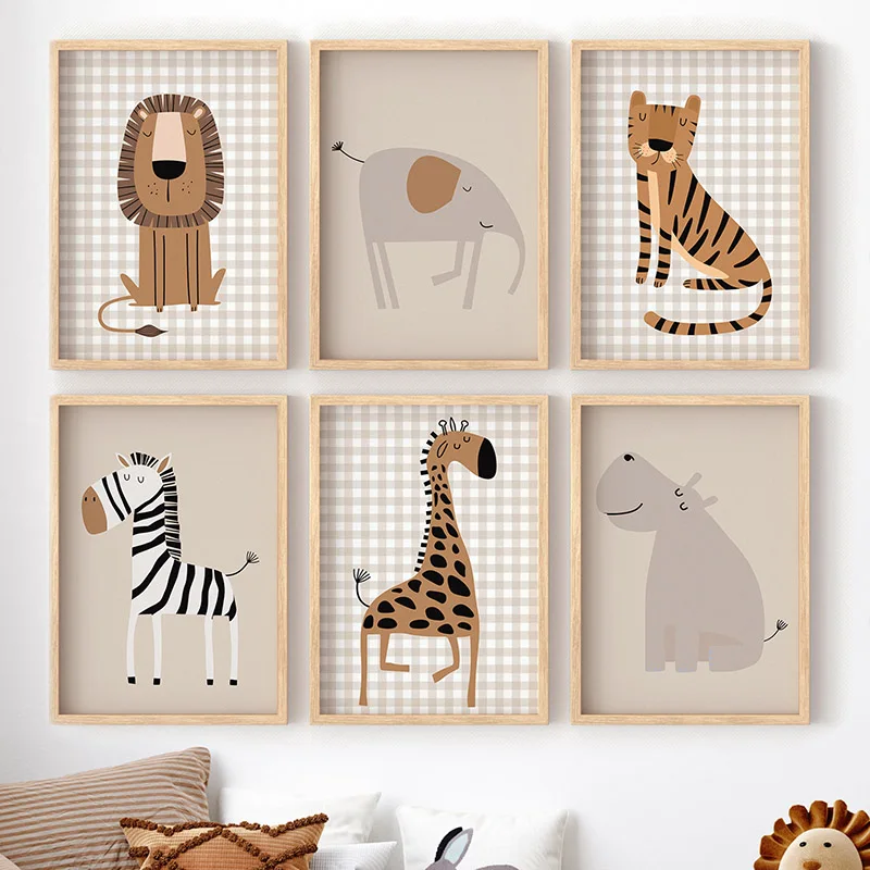 (Tanpa Bingkai) Lukisan Kanvas - Baby Nursery Jungle Animals ulasan dan harga