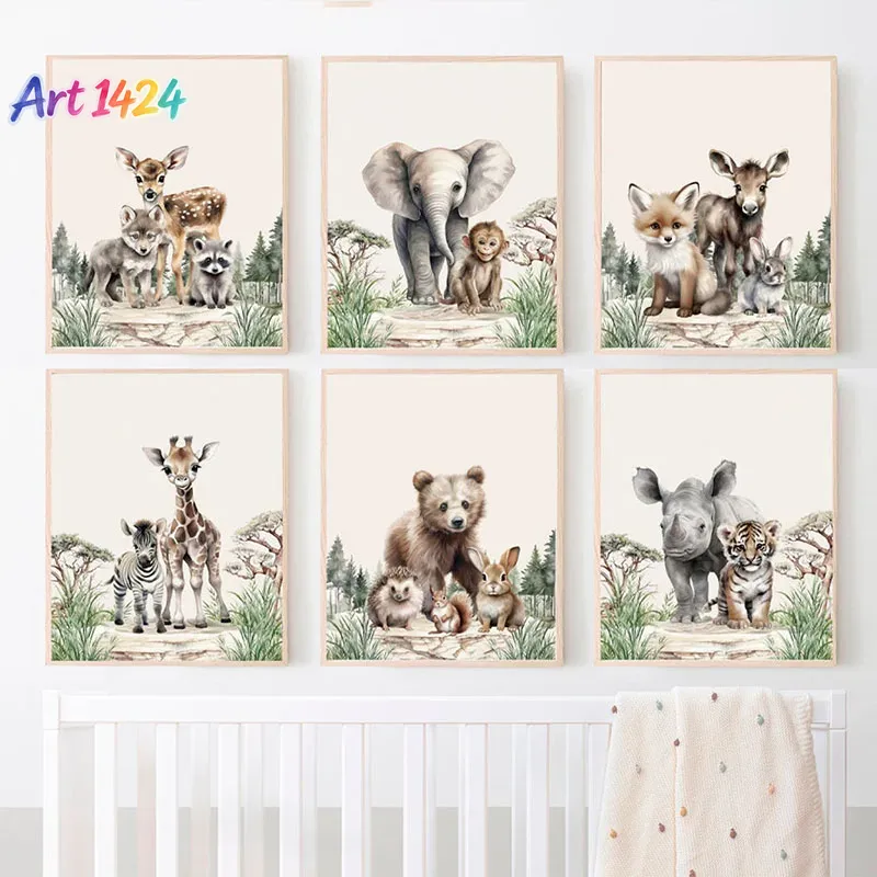 1 buah (tanpa bingkai) Lukisan - Baby Nursery Jungle Animals ulasan dan harga