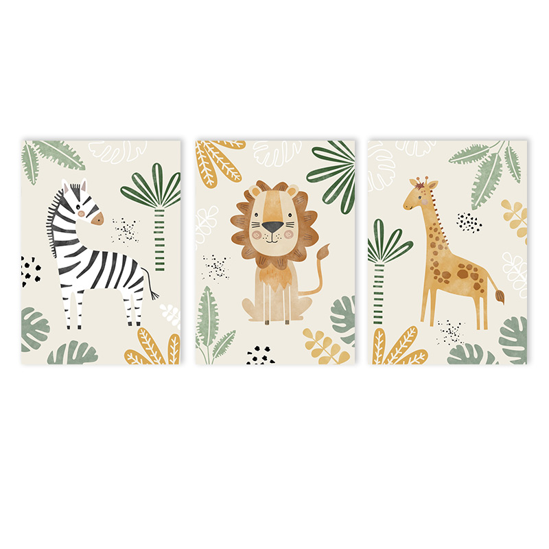(Tanpa Bingkai 3PCS) - Lukisan - Baby Nursery Jungle Animals ulasan dan harga