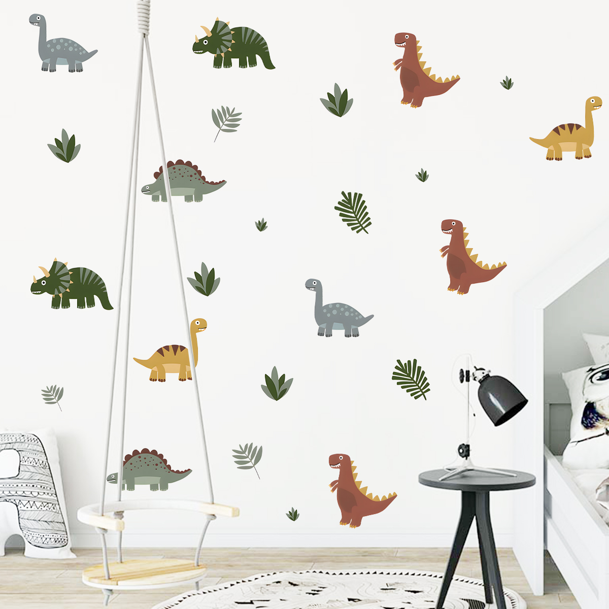 Stiker dinding hewan daun dino - Baby Nursery Vinyl ulasan dan harga